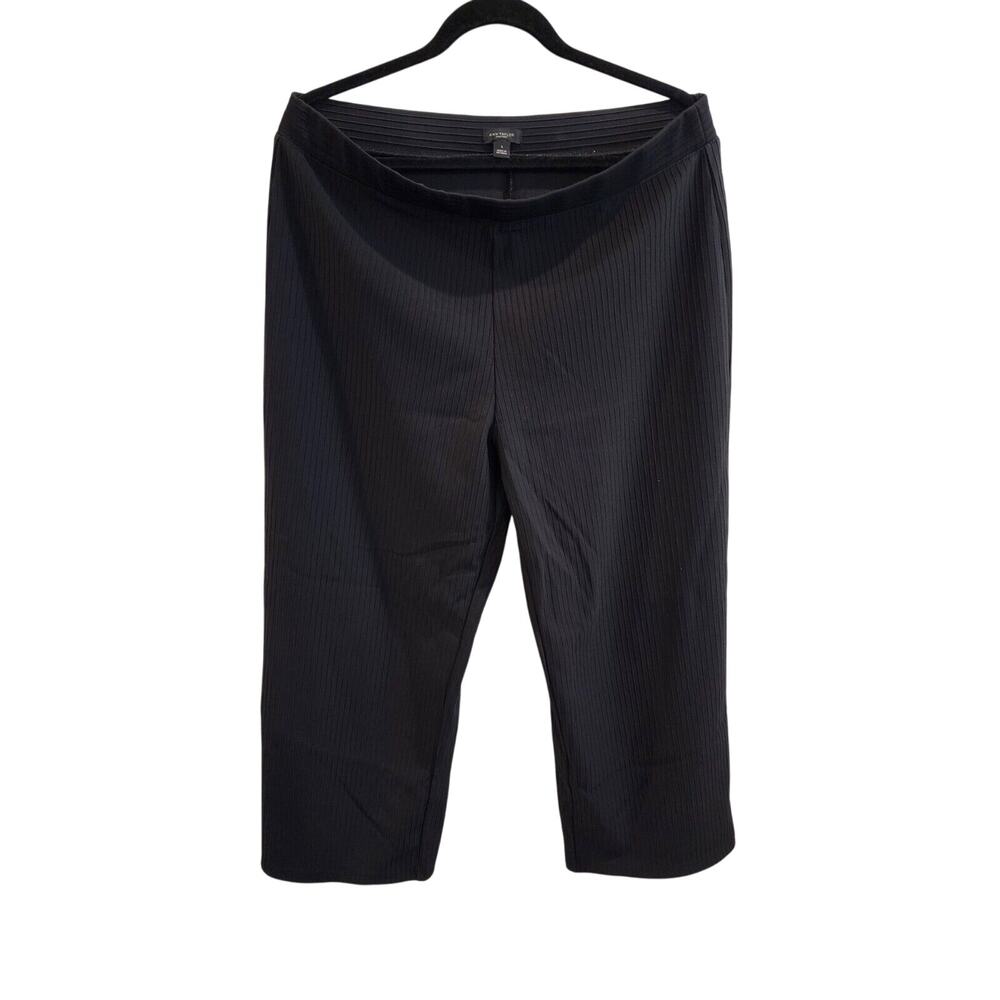 Ann Taylor Fact. Pants Black Rib Easy Pull On LG CropWideLeg Pant Travel Minimal